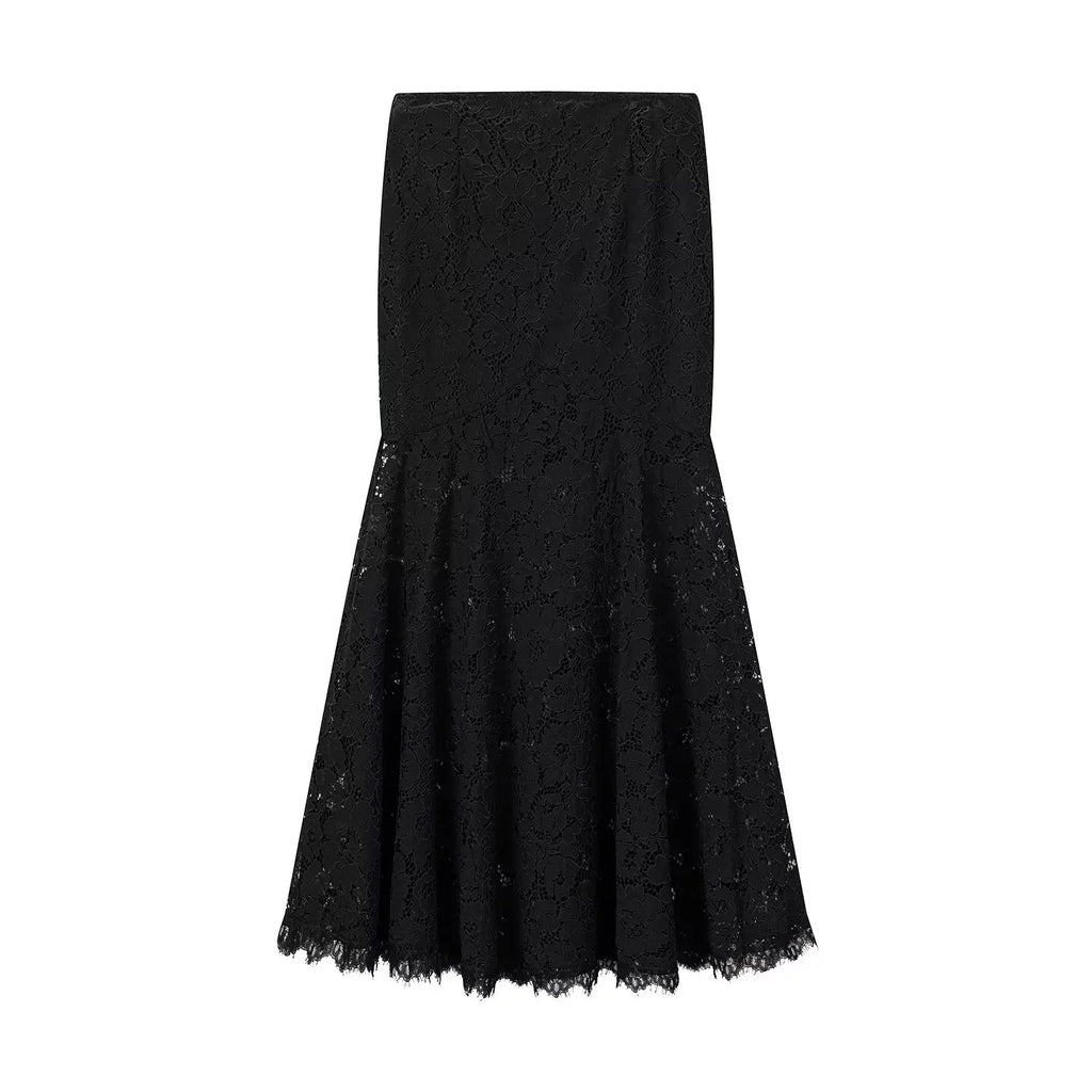 Elegant Solid Lace Ruffles Maxi Skirt Set Women Vintage Single Breasted Flared Sleeve V-neck Slim Blouse Suit Lady Party Outfits
