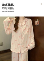 Pyjama femme rose à rayures et nœuds – Ensemble long