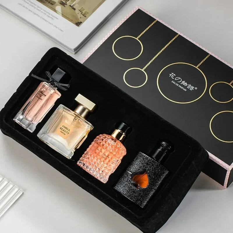 Women’s Perfume Gift Set of 4 Elegant Floral and Woody Long Lasting Fragrances Total 105g Perfect Gift for Daily Use or Travel