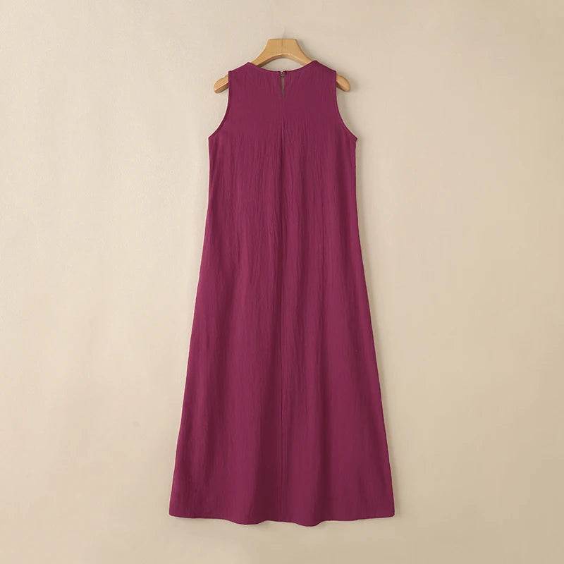 ZANZEA Plus Size Cotton Sleeveless Dresses 2025 Summer Womens Casual V Neck Solid Sundress Loose Vestidos Vintage Robes Femme