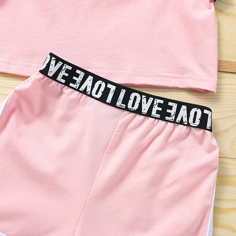 Trendy Summer Children's Sports Clothing Set 2-6Y Patchwork Letter Camisole and Shorts 2Pcs for Girls Kid's Casual Vest Outfit