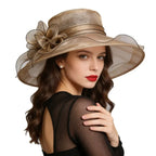  French Vintage Women Foldable Organza Church Derby Hat Ruffles Wide Brim Uv Protection Sun Hat  Ladies Outdoor Styling
