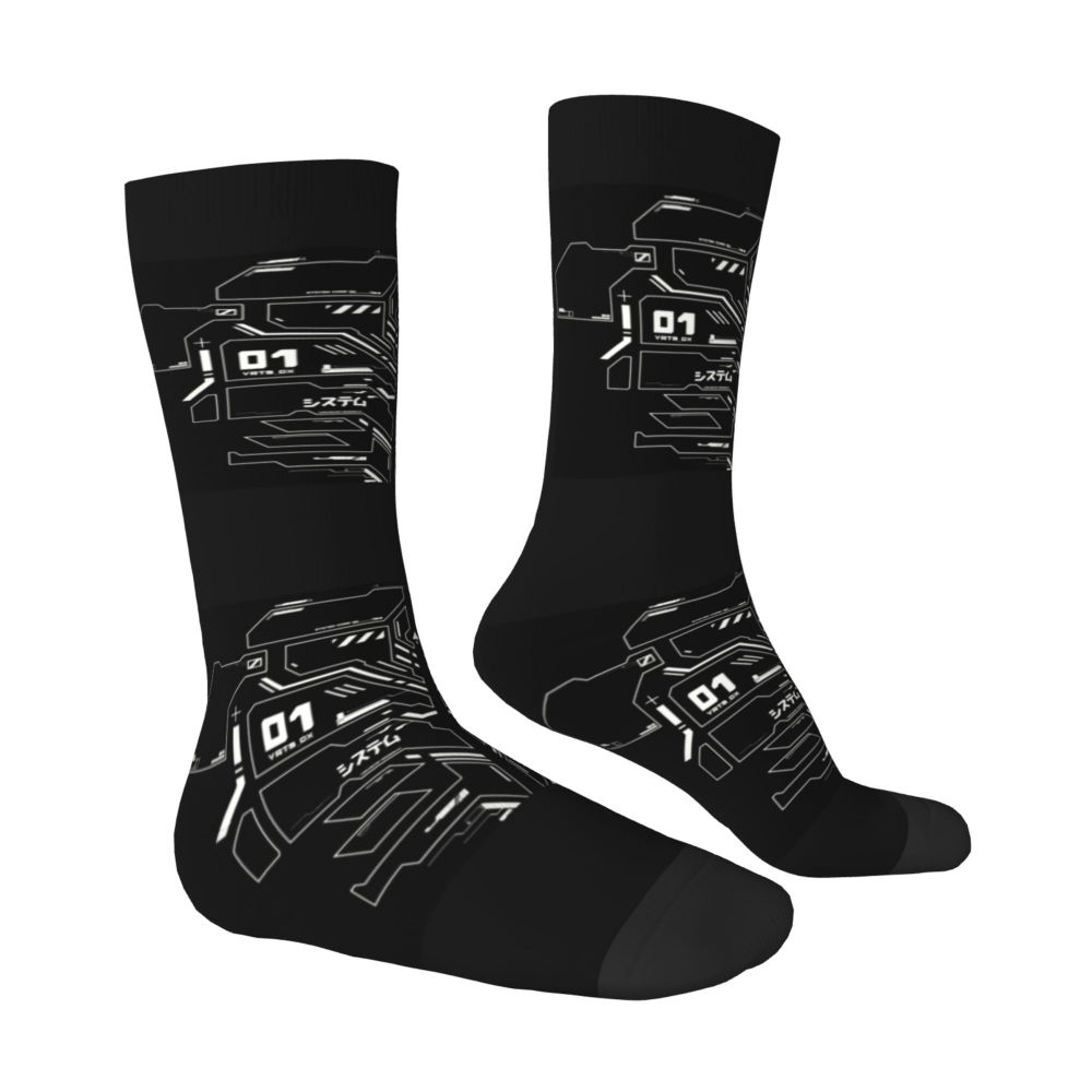 Techwear Men's Crew Socks Unisex Fun Japanese Future Tech Street Wear Style Spring Summer Autumn Winter Dress Socks