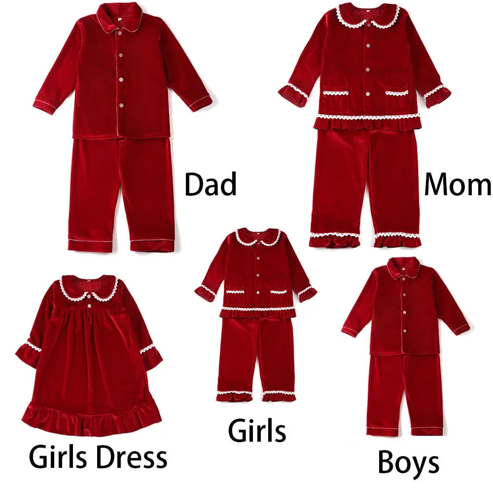 Ruffkids Velvet Baby Clothes Kids Pajamas Family Matching Pjs Loungewear Red Green Boys Girls Christmas Pyjamas Sets
