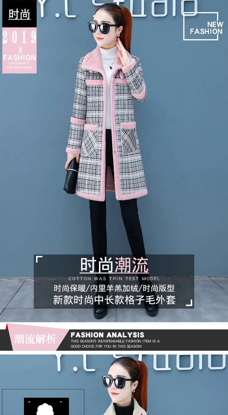 Manteau Long Laine Femme À Carreaux – Grande Taille Chaud Hiver Slim