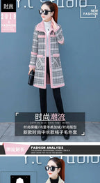 Manteau long femme à carreaux – Col à revers et coupe ajustée