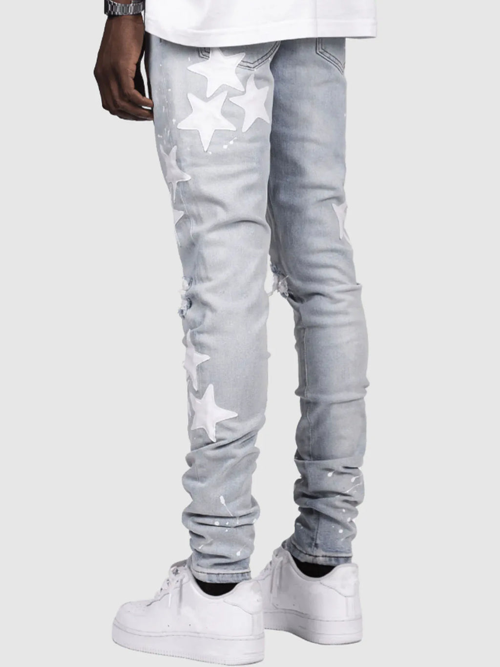 Jean homme slim déchiré – Streetwear délavé bleu, gris ou bleu clair