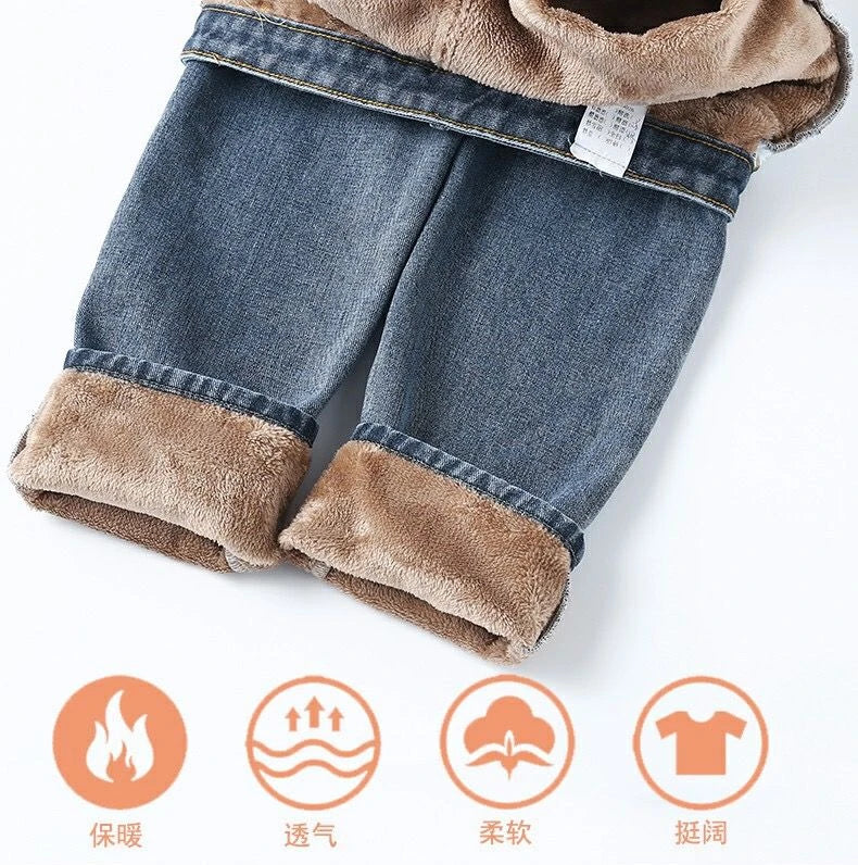 Velvet Thickened New Jeans Female Straight Pants Loose 2023 Winter Korean High-waisted Outside Wearing Warm Harun Pants