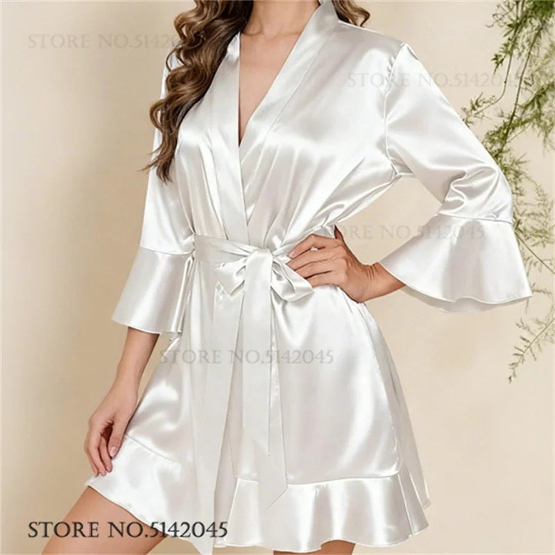 Robe de chambre femme satinée – Kimono à col V