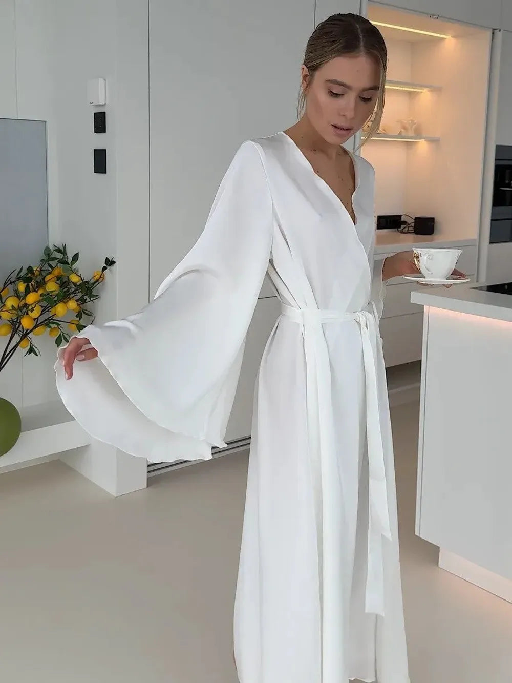 Robe longue femme d’hiver – Ceinture et manches longues