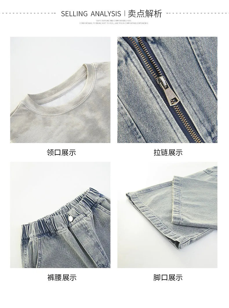 vetement enfant fille denim vest+top t shirt+cargo pants jeans three pcs kids girls clothes sets childer outfits clothing suit