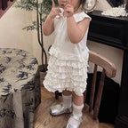 Children's Clothing 2025 Summer New Sweet White POLO Collar Vest