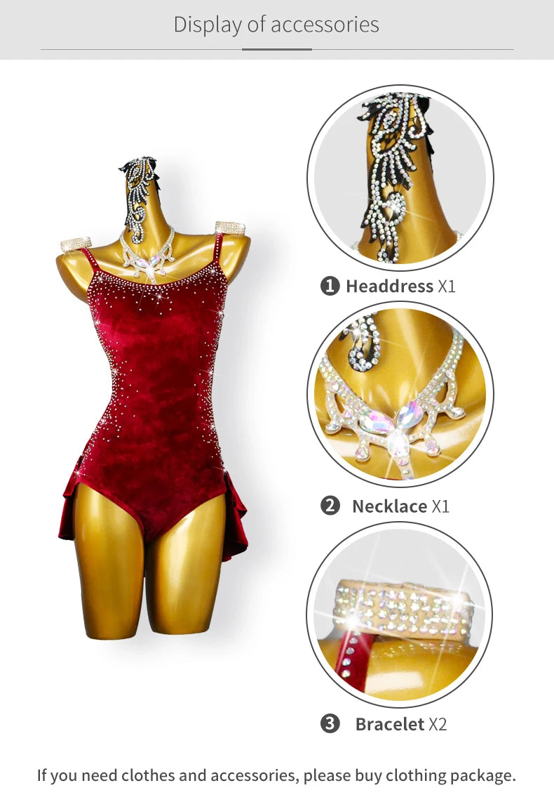 New Velvet Latin Dance Party Dress Sexy Adult Womens Short Skirt Ballroom Costume Cha-Cha Line Suit Girls Sport Party Customized