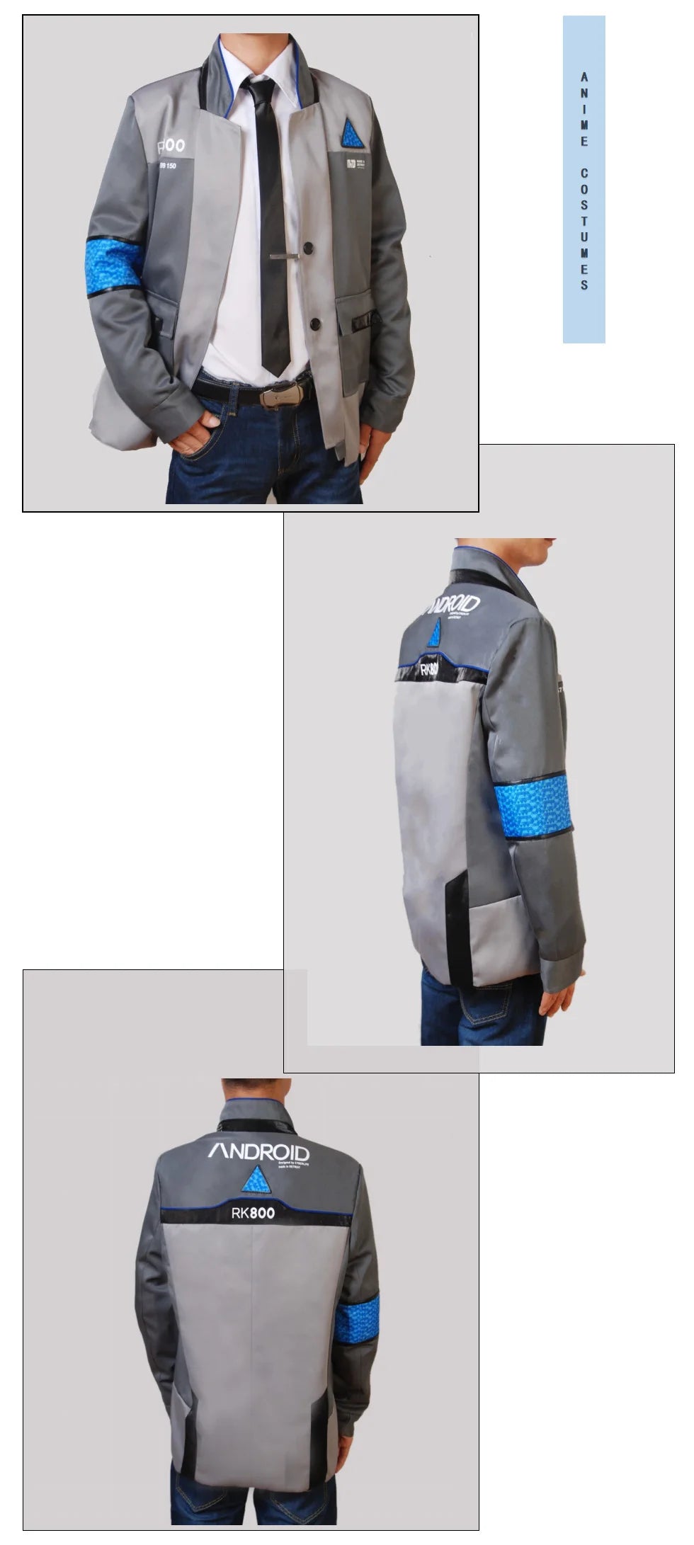 Unisex Adult Detroit Become Human Connor Replica Cosplay Outfit Classic RK800 Long Coat Masquerade Fancy Dress