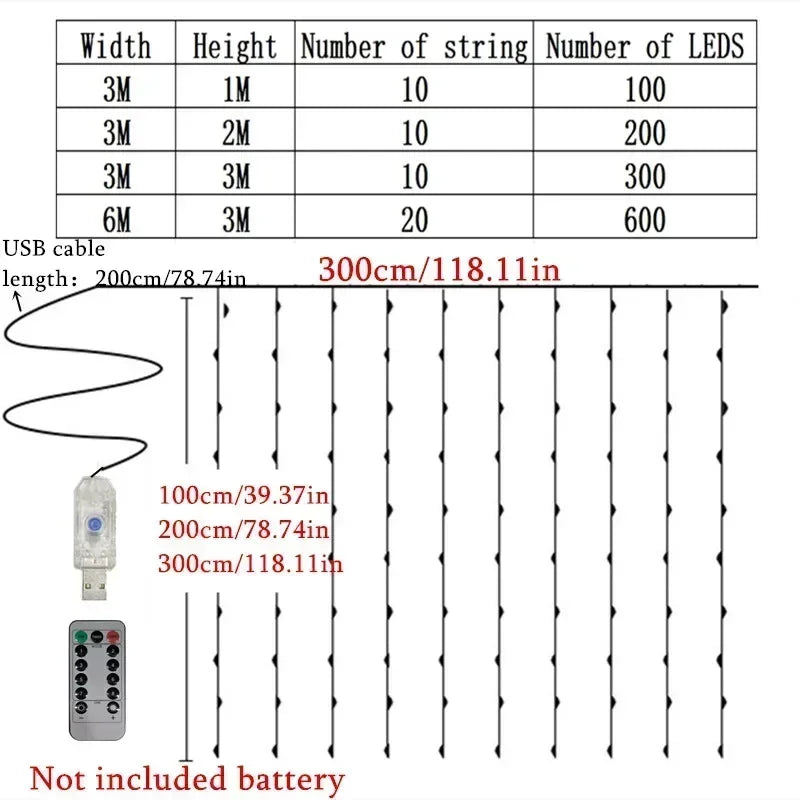 Guirlande LED Rideau 8 Modes – Télécommande