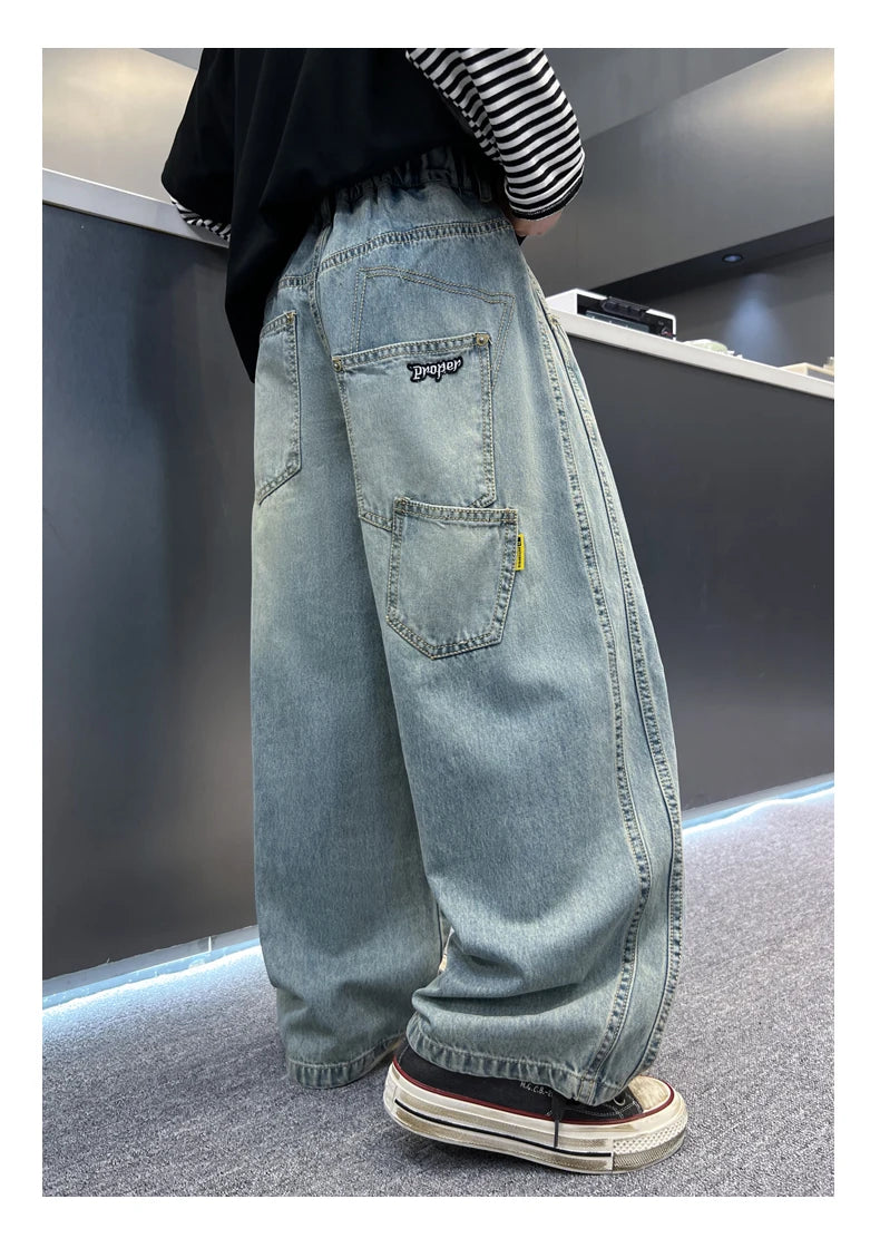 Distressed Designer Kids Desroyed Ripped Jeans Trousers with Holes On Knee for Boys Casual Broken Denim Pants 5 6 8 9 10 12 14 Y