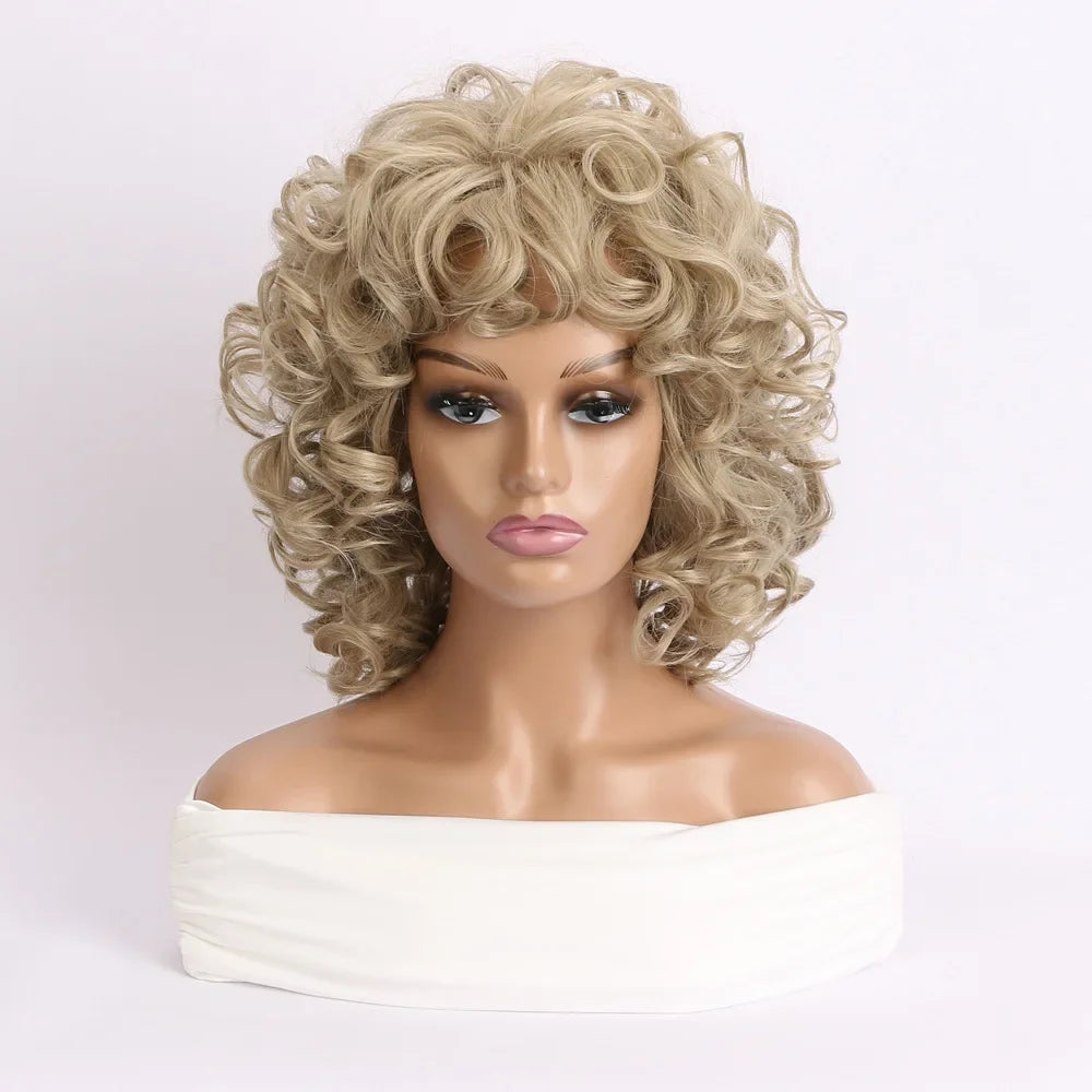 Synthetic Blonde Short Curly Wig for Women, Heat Resistant Natural Wave Cosplay Costume Party Daily Wear Hair