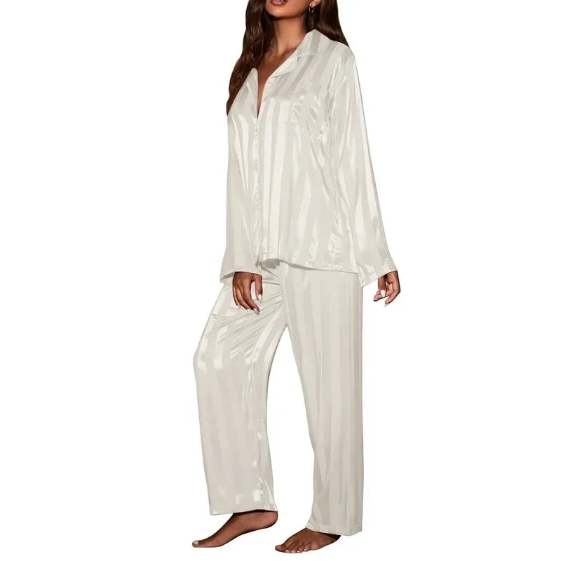 Sleepwear Summer Wear New Women's Youth Stripe Ice Silk Thin Short Sleeved Trousers Sets Pajamas Home Clothing Set Femme