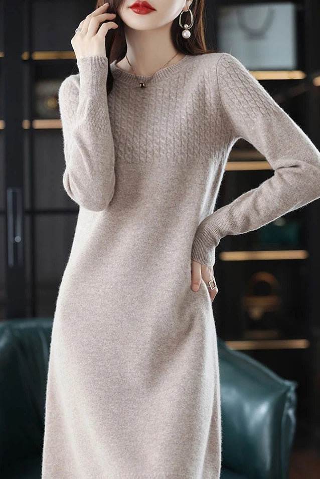 Robe longue femme en maille – Coupe droite et manches longues