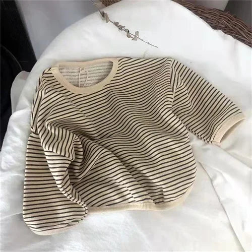 T-shirt enfant unisexe rayé – Col rond et manches longues