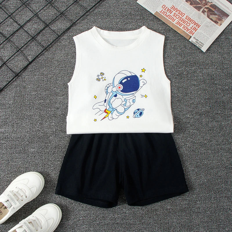 Children's Summer T-shirts Boys Girls Vests Sleeveless Cartoon Tee Tops 100% Cotton Comfortable Kids T-shirt Clothes Fashion New