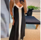 Robe longue femme noir et blanc – Col V et coupe ample