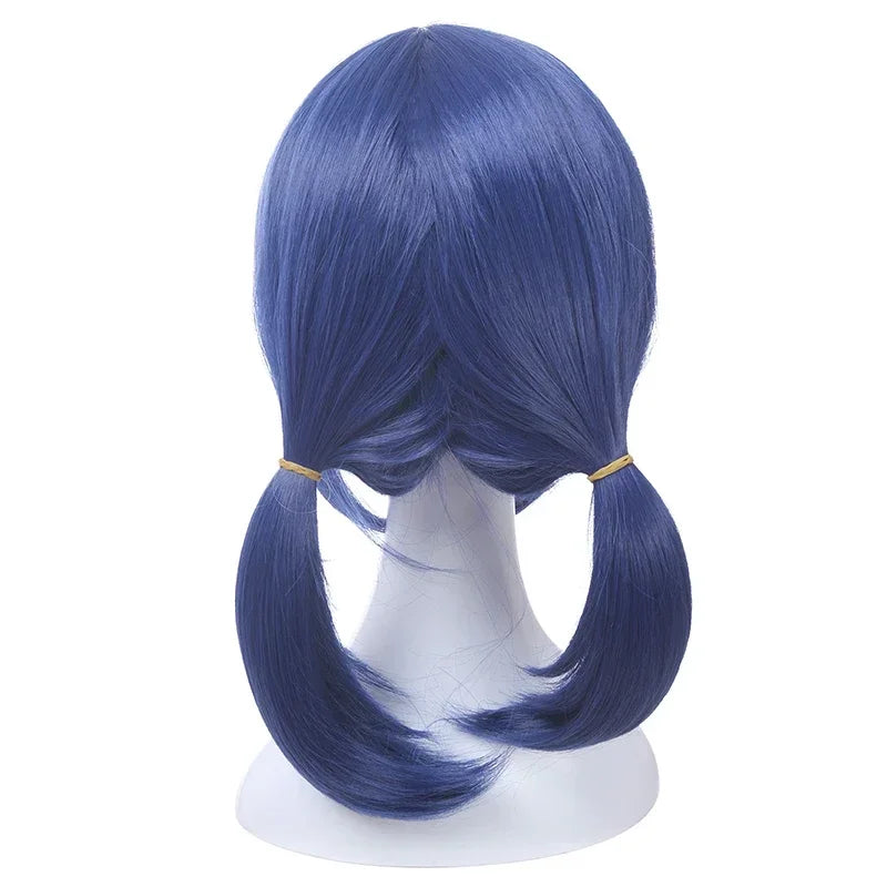 2025 Halloween perruque de Cosplay à Double queue de cheval bleue foncée pour femmes, cheveux synthétiques lisses et résistants
