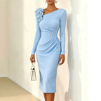 Banquet Dress for Women Elegant Sweet 3D Flower Ruched Bodycon Midi