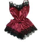 Pyjama femme effet satiné – Caraco et short à dentelle