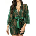 Sexy Lace Robe Dress+G String Thongs Women Erotic Transparent Sleepwear Pajamas Lace Nightdress Mujer Pornos Costumes Underwear