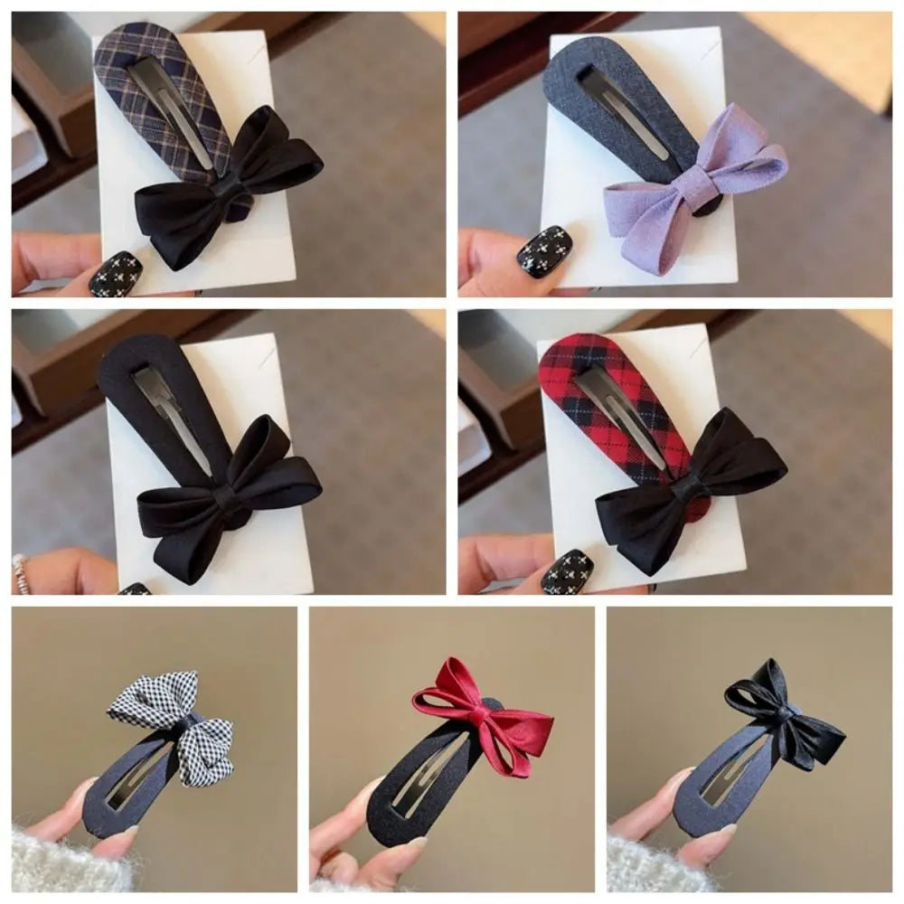 Headwear Polyester Bownot Hair Clip Alloy High-end Plaid Bow Hairpin Elegant Solid Color Korean Barrettes Girls
