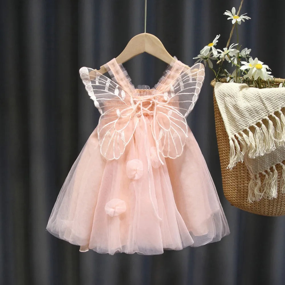 Lace-up Baby Girl Princess Dress Sweet Lace Baby Girl Bubble Dress New Design Casual Butterfly Wing Pettiskirt