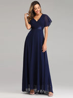 Evening Dresses XUCTHHC Elegant V-Neck Ruffles Chiffon Formal Evening