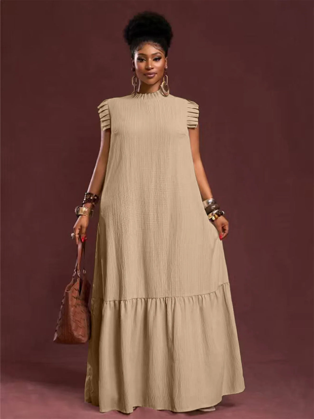 Plus Size Women's Elegant Skirt Dress Casual Work European American Style with Pleated Texture And Large Swing Hemline