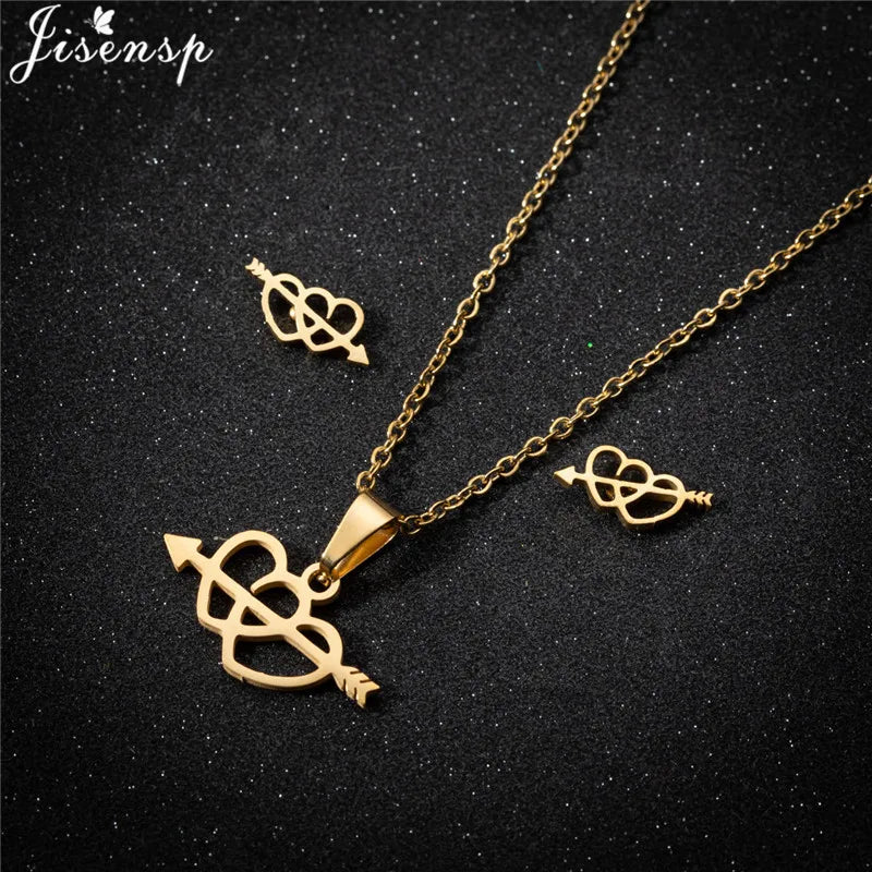 Parure Bijoux Femme Minimaliste – Collier + Boucles d’Oreilles Acier Inoxydable