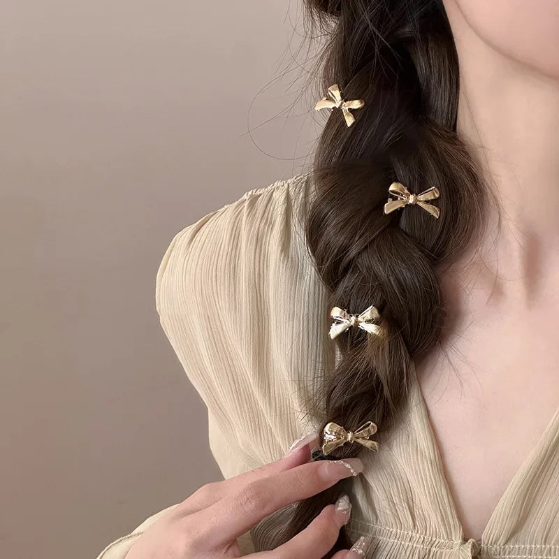 4Pcs/set of Women's New Golden Bow Mini Hairpins, Sweet and Cool Girl Bangs Hairpins and Hair Accessories