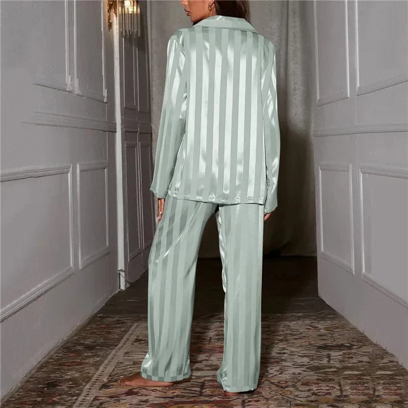 Sleepwear Summer Wear New Women's Youth Stripe Ice Silk Thin Short Sleeved Trousers Sets Pajamas Home Clothing Set Femme