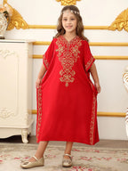 Children's Moroccan Robe Dress Girls Loose Casual Robe Embroidered