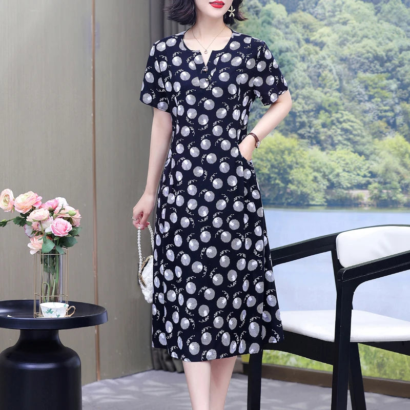 New Hot Fashion 2025 Casual Print Women Summer Dresses For Women Clothing Cotton Vintage Dress Plus Size