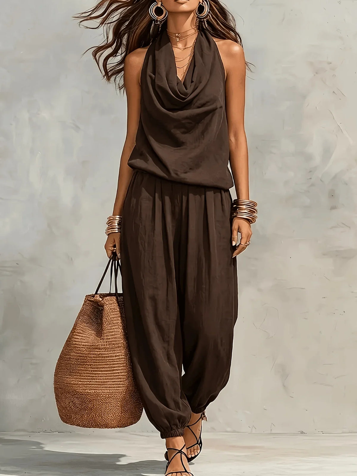 Women 2 Piece Outfit Pleated Collar Sleeveless Vest & Casual Pants Set Elegant High End Commuter Matching Suit European Style