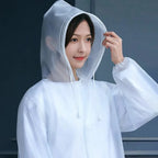 Unisex Adult EVA Waterproof Long Raincoat Hooded Drawstring Design Portable Outdoor Travel Fishing Camping Windproof Rain Wear
