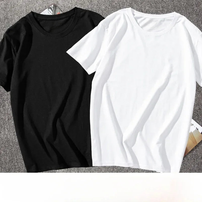 100% cotton Solid Tshirts Mens Short Sleeve Fashion Brand Trend White Black Clothing Tees Woman Customized Products Summer