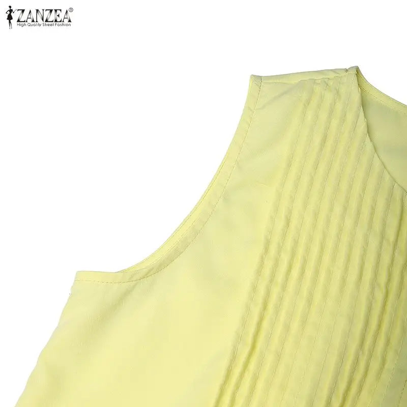 Women Bohemian Dresses Short Robe Solid Color Casual Loose Mini Vestidos 2026 ZANZEA Sleeveless Tank Summer Party Sundress