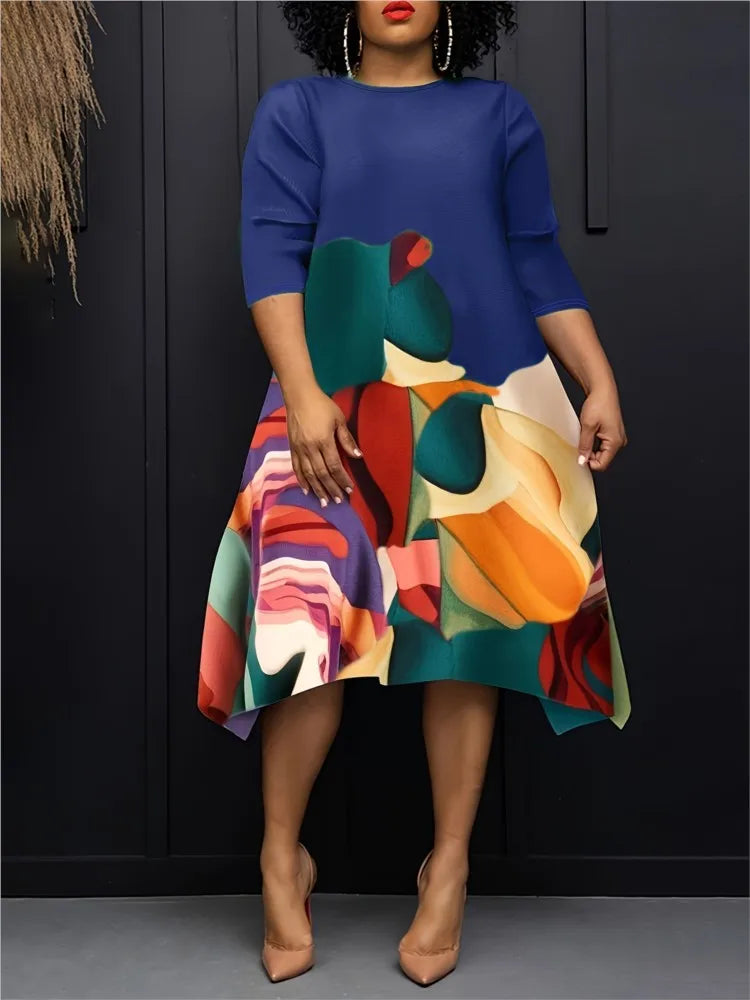 Casual Long Sleeve Woman Dress Office Lady Spring Summer Fashion Elegant O-neck Floral Print Dresses For Women 2024 Female