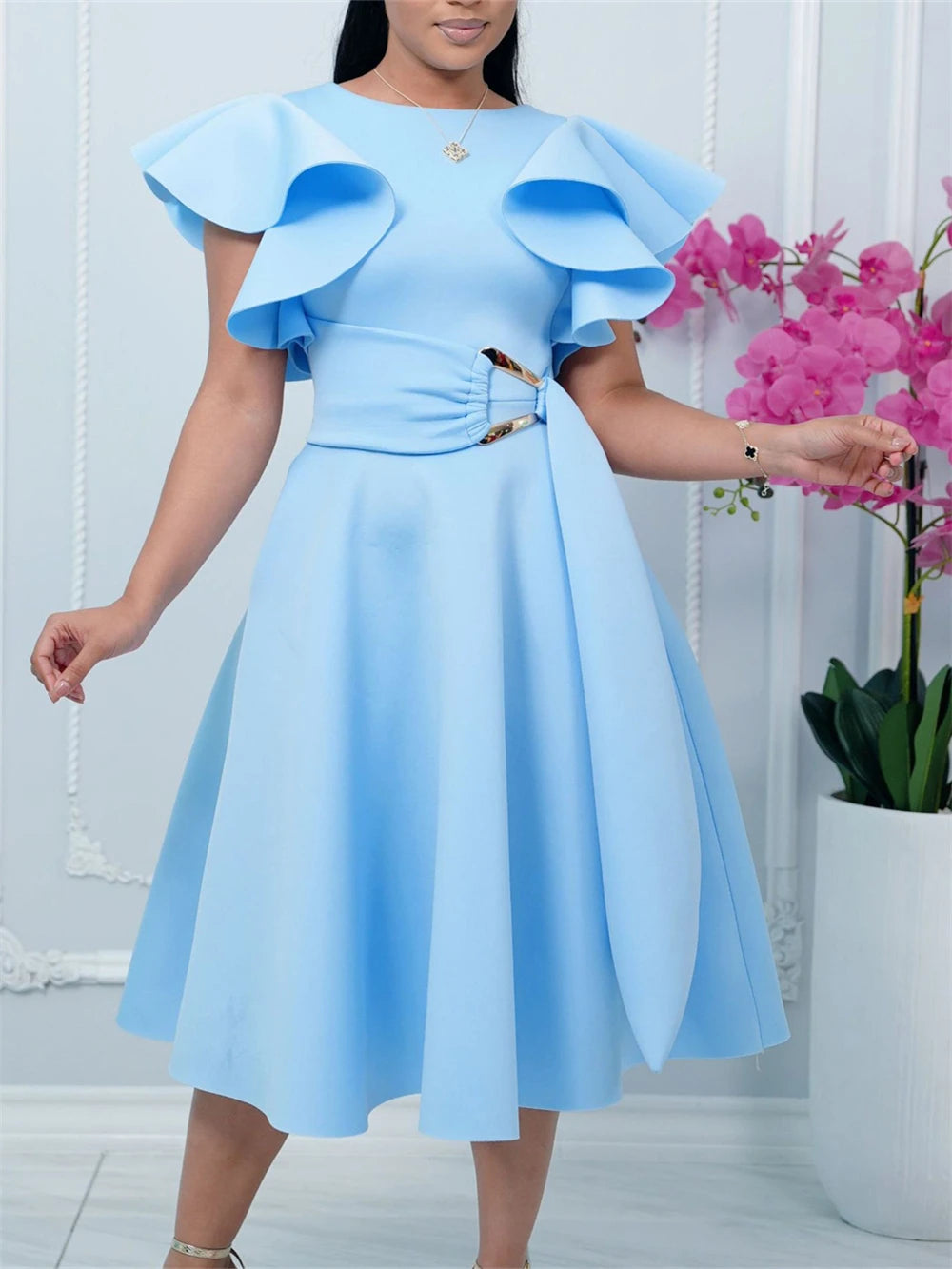 2026 Summer Dresses For Women Ruffle Short Sleeve Maxi Robe Turkey African Clothes Wedding Birthday Prom Party Evening Gowns