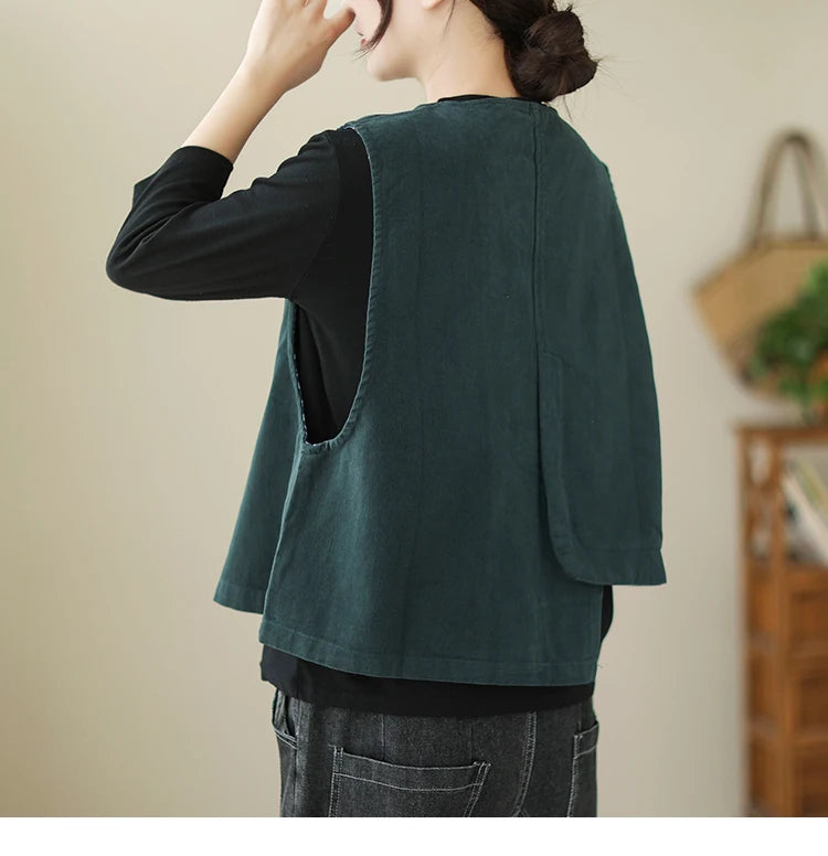Veste Femme Style Japonais Vintage – Col V Bouton
