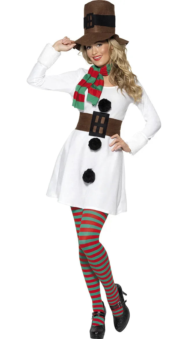 New Christmas Cosplay Costume Anime White Snowman Suit for Adult Women Men Carnival Theme Party Role Playing Outfits