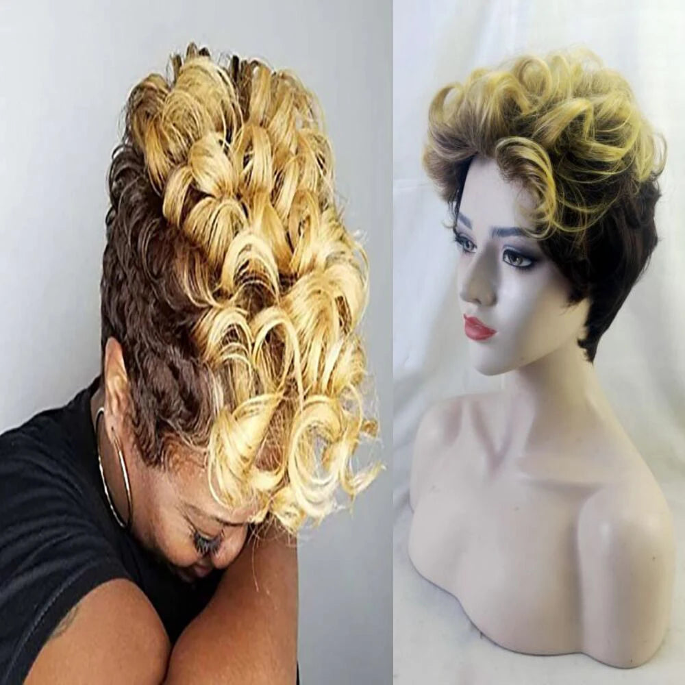 HAIRJOY Synthetic Hair Blonde Wigs for Women Short Curly  Wigs for Black Women Hair Wigs for African American