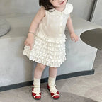 Children's Clothing 2025 Summer New Sweet White POLO Collar Vest