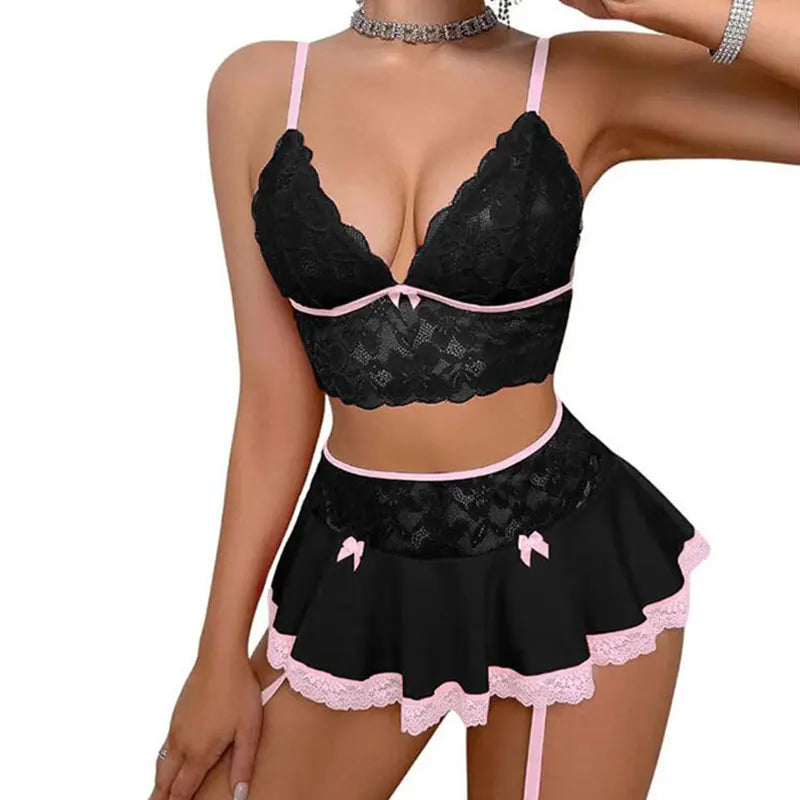 Cosplay Uniform Nurse Maid Uniform Sexy Crotchless Mini Skirt Lace Bra Kit Garters Sets Sexy Outfit Lingerie Erotic Costumes